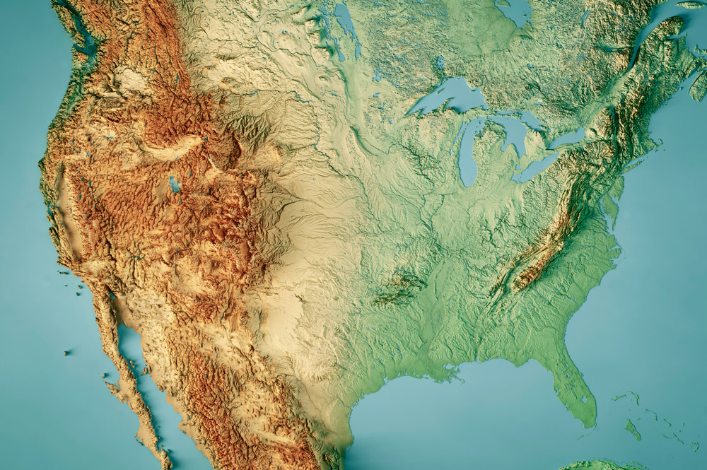 Topographic map of the US