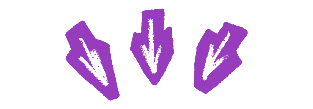three purple arrows, down, pointing down, creative, arrows