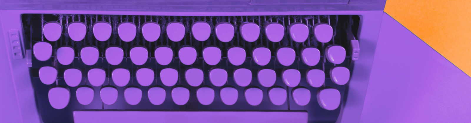 Close-up of a vintage typewriter with round keys, purple color overlay and orange background.