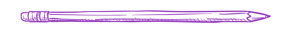 Purple sketch of a pencil with an eraser on the left, stretched horizontally across the image