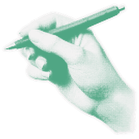 light green hand holding a pen, hand holding a pen, pen, pop art