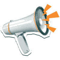 Pop art, green megaphone with green sound waves signaling an announcement or alert