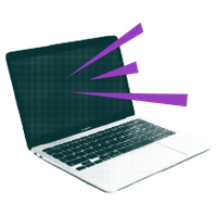 Laptop with purple shine lines, green laptop, green, pop art